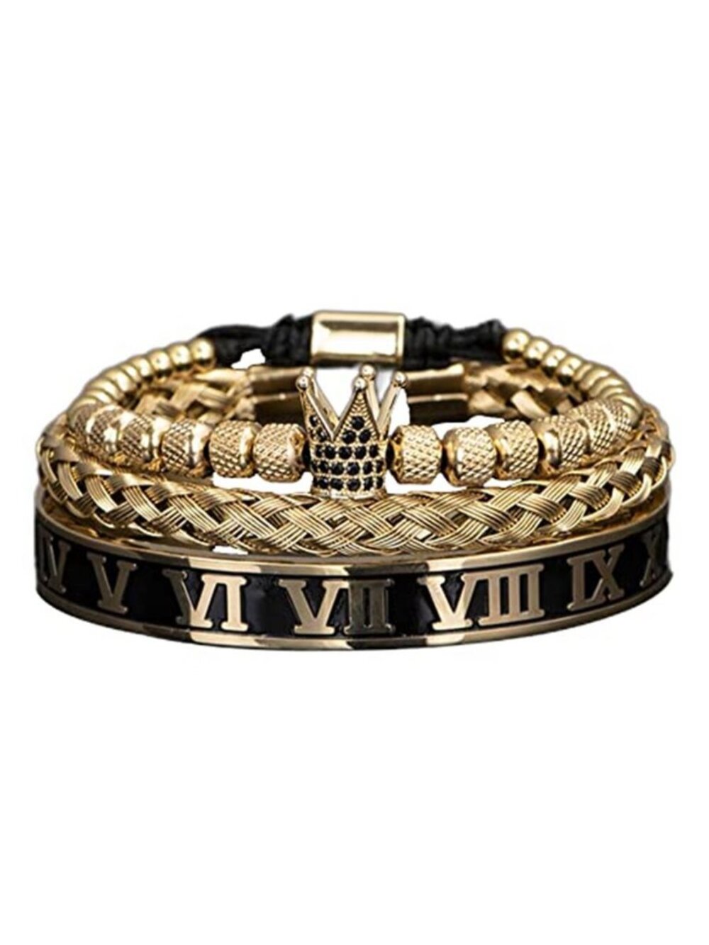 Luxury Roman Royal Crown Charm Men's bracelet Stainless Steel Geometry